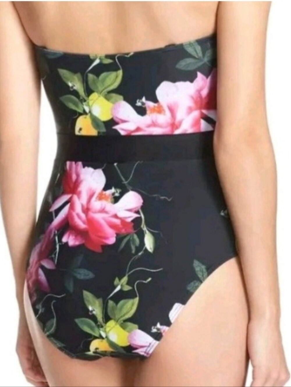 Ted Baker London One Piece Swimsuit Black Floral Lemon Print Underwire Bustier - Picture 13 of 14